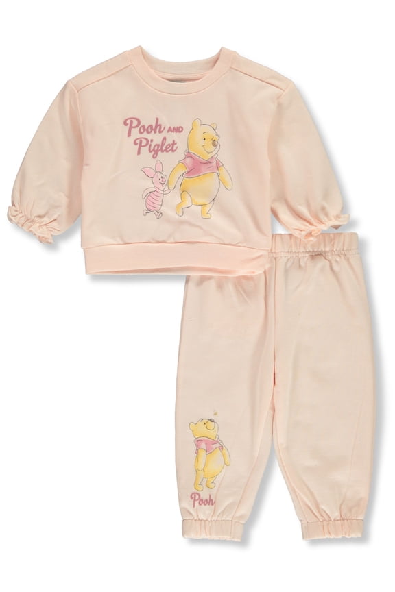 Disney Winnie The Pooh Baby Girls' 2-Piece Joggers Set Outfit Color: peach Size: 0 - 3 months