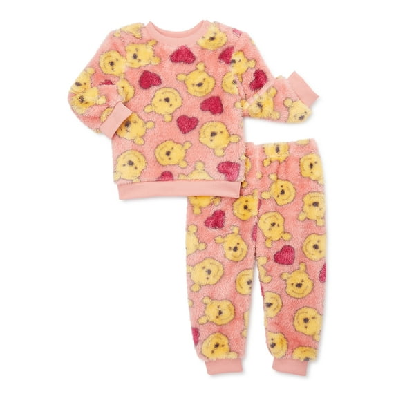 Disney Winnie The Pooh Baby Girls Long Sleeve Top and Pants Faux Sherpa Set, 2-Piece, Sizes 0/3-24 Months