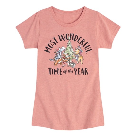Disney Winnie The Pooh - Christmas Family - Most Wonderful Time of Year - Toddler & Youth Girls Short Sleeve T-Shirt
