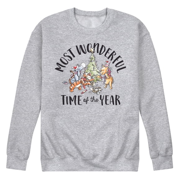Disney Winnie The Pooh - Christmas Family - Most Wonderful Time of the Year - Men's Crew Neck Fleece Pullover