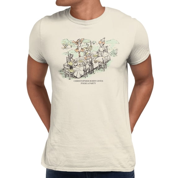 Disney Winnie The Pooh Christopher Robin Tea Scene Men's T Shirt (Natural, S-XXXL)