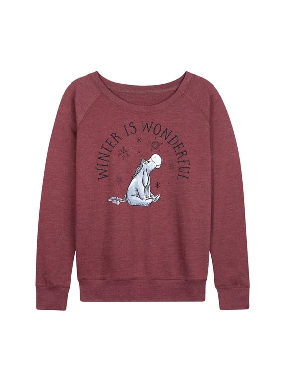 - Eeyore Winter Is Wonderful Christmas Women's Lightweight French Terry Wide Neck Long Sleeve Graphic Shirt