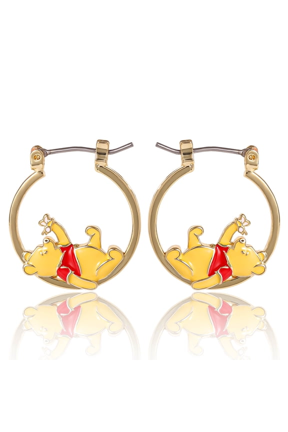 Winnie-the-Pooh Hoop Earrings for Women Official License, 18k Gold Flash-Plated Winnie the Pooh Earrings, Pooh Gifts