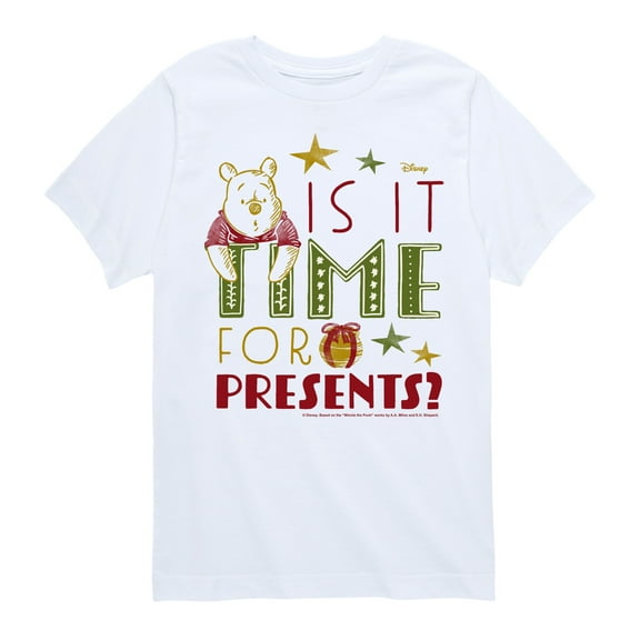 Disney Winnie The Pooh - Is It Time For Presents? Christmas - Toddler & Youth Short Sleeve Graphic T-Shirt