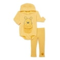 Disney Winnie The Pooh Newborn Baby Boys Hooded Bodysuit and Pants, 2Piece Outfit Set, Sizes 0/