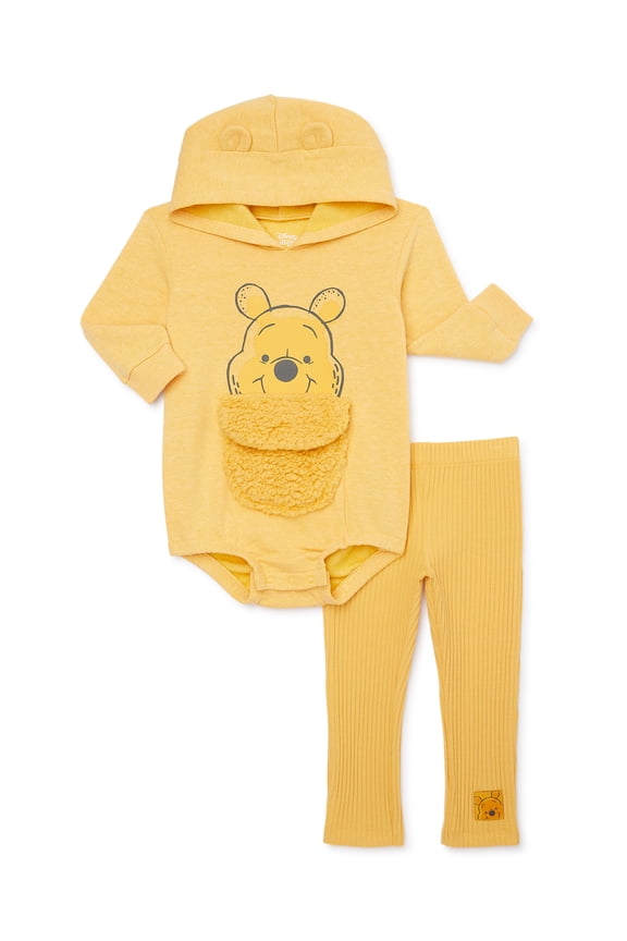 Disney Winnie The Pooh Newborn Baby Boys Hooded Bodysuit and Pants, 2-Piece Outfit Set, Sizes 0/3 Months - 24 Months