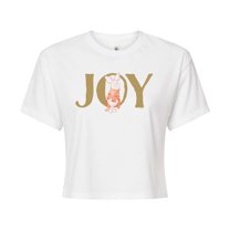 Disney Winnie The Pooh - Piglet's Christmas Joy - Juniors Cropped Cotton Blend T-Shirt