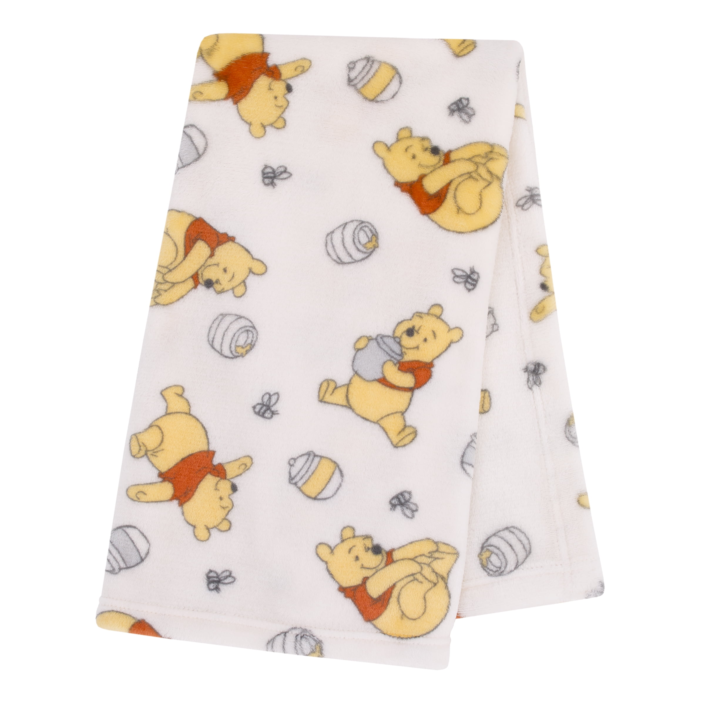 Disney Winnie The Pooh Plush Baby Blanket, Ivory, Infant Girl or