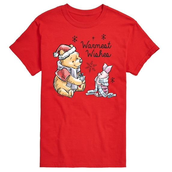 Disney Winnie The Pooh - Pooh & Piglet Warmest Wishes Christmas - Men's Short Sleeve Graphic T-Shirt