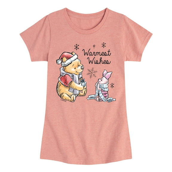 Disney Winnie The Pooh - Pooh & Piglet Warmest Wishes Christmas - Toddler & Youth Girls Short Sleeve Graphic T-Shirt