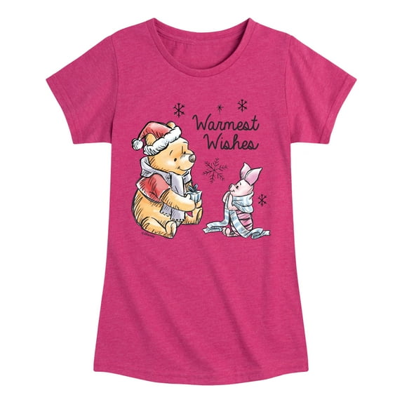 Disney Winnie The Pooh - Pooh & Piglet Warmest Wishes Christmas - Toddler & Youth Girls Short Sleeve Graphic T-Shirt
