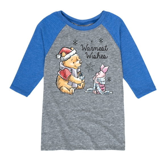 Disney Winnie The Pooh - Pooh & Piglet Warmest Wishes Christmas - Toddler & Youth Raglan Graphic T-Shirt