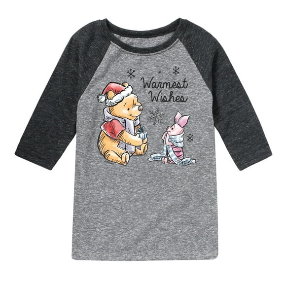 Disney Winnie The Pooh - Pooh & Piglet Warmest Wishes Christmas - Toddler & Youth Raglan Graphic T-Shirt