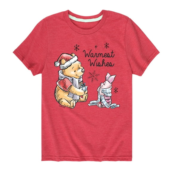 Disney Winnie The Pooh - Pooh & Piglet Warmest Wishes Christmas - Toddler & Youth Short Sleeve Graphic T-Shirt