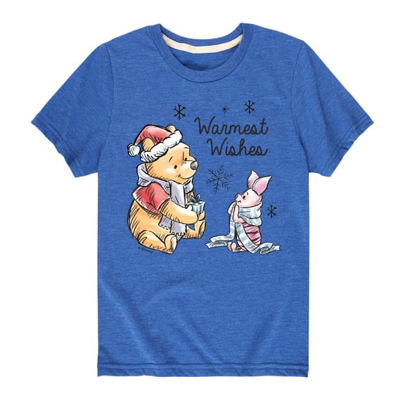 Disney Winnie The Pooh - Pooh & Piglet Warmest Wishes Christmas - Toddler & Youth Short Sleeve Graphic T-Shirt