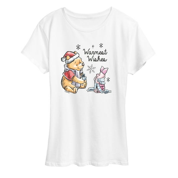 Disney Winnie The Pooh - Pooh & Piglet Warmest Wishes Christmas - Women's Short Sleeve Graphic T-Shirt