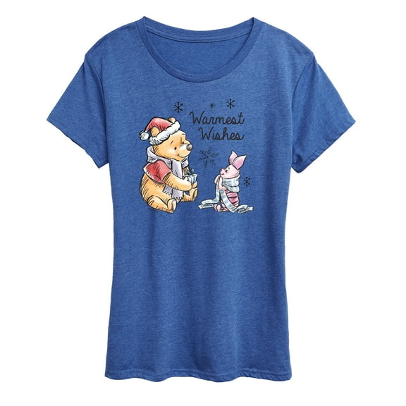 Disney Winnie The Pooh - Pooh & Piglet Warmest Wishes Christmas - Women's Short Sleeve Graphic T-Shirt