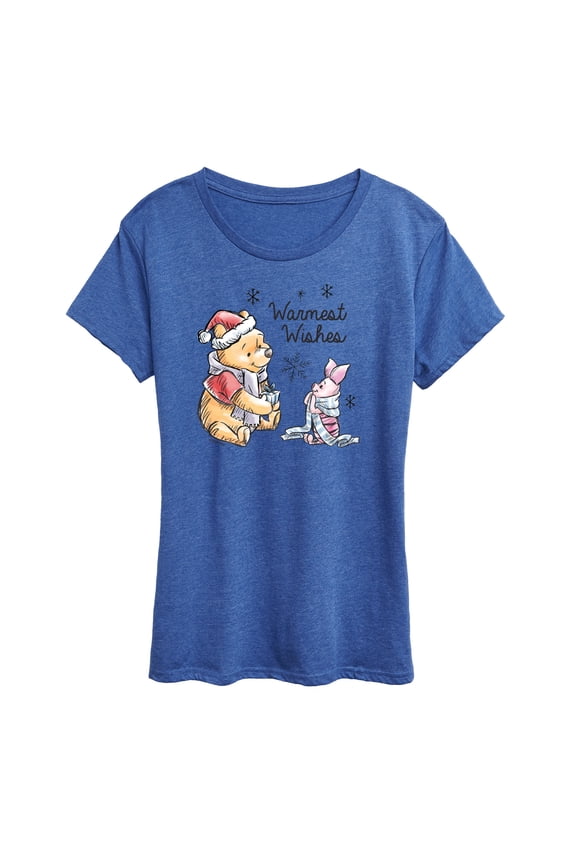 Disney Winnie The Pooh - Pooh & Piglet Warmest Wishes Christmas - Women's Short Sleeve Graphic T-Shirt