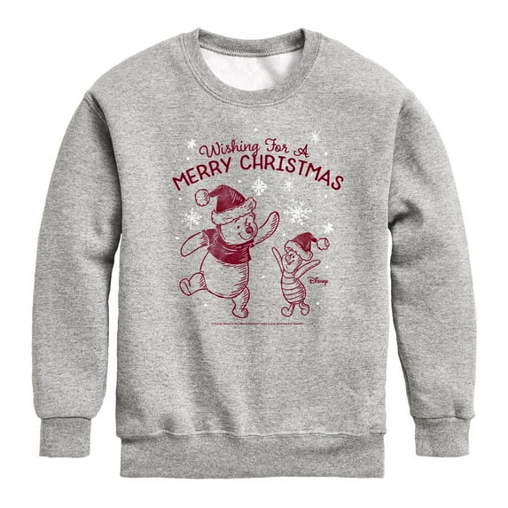 Disney Winnie The Pooh - Pooh & Piglet Wishing for a Merry Christmas - Toddler & Youth Crewneck Fleece Sweatshirt
