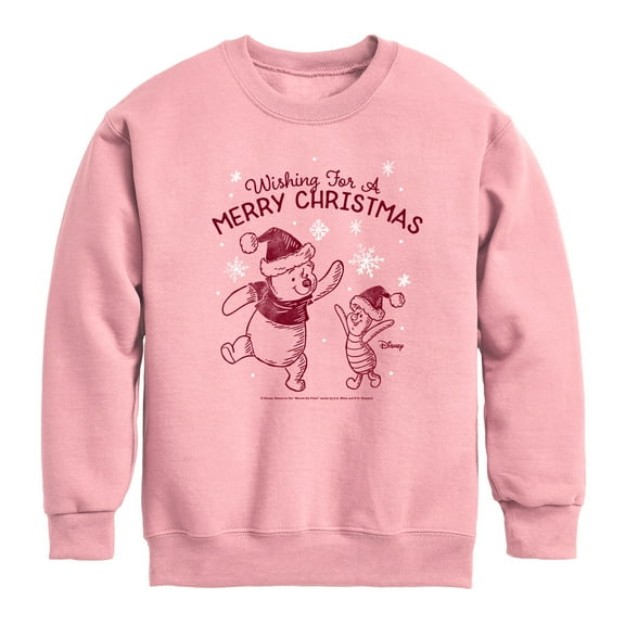 Disney Winnie The Pooh - Pooh & Piglet Wishing for a Merry Christmas - Toddler & Youth Crewneck Fleece Sweatshirt