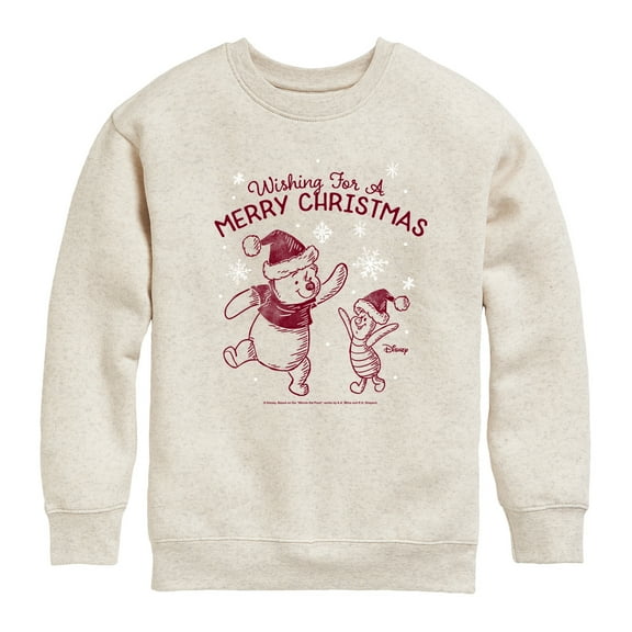 Disney Winnie The Pooh - Pooh & Piglet Wishing for a Merry Christmas - Toddler & Youth Crewneck Fleece Sweatshirt