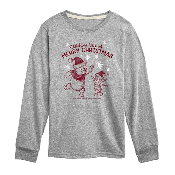 Disney Winnie The Pooh - Pooh & Piglet Wishing for a Merry Christmas - Toddler & Youth Long Sleeve Graphic T-Shirt