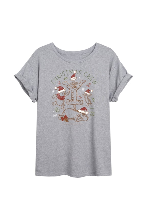 Disney Winnie The Pooh - Tigger, Pooh, Eeyore, & Piglet Christmas Crew - Women's Oversized T-Shirt