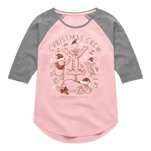 Disney Winnie The Pooh - Tigger, Pooh, Eeyore, & Piglet Christmas Crew - Toddler & Youth Girls Raglan T-Shirt