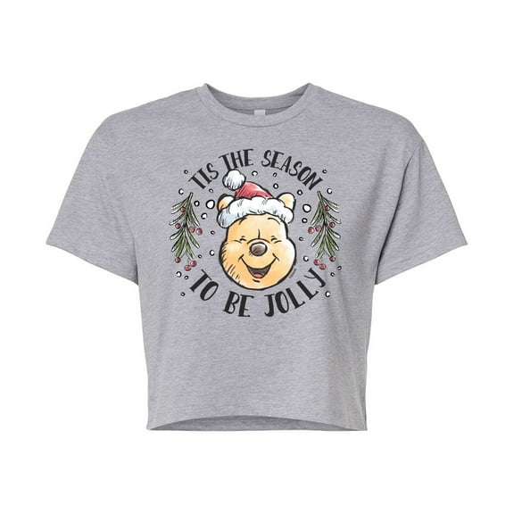Disney Winnie The Pooh - Tis The Season To Be Jolly Christmas - Juniors Cropped Cotton Blend T-Shirt