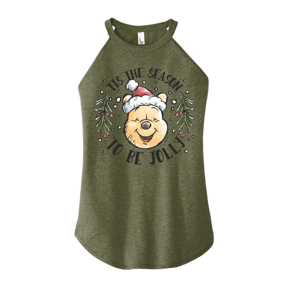 Disney Winnie The Pooh - Tis The Season To Be Jolly Christmas - Juniors High Neck Tank Top