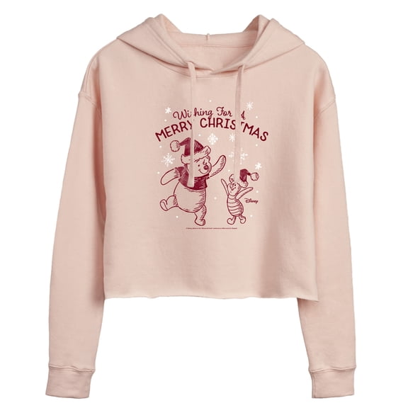 Disney Winnie The Pooh - Wishing For A Merry Christmas - Juniors Cropped Pullover Hoodie