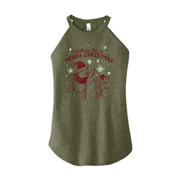 Disney Winnie The Pooh - Wishing For A Merry Christmas - Juniors High Neck Tank Top