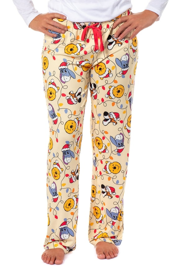 Disney Winnie The Pooh Women's Holiday Lights Character Design AOP Adult Lounge Sleep Pajama Pants