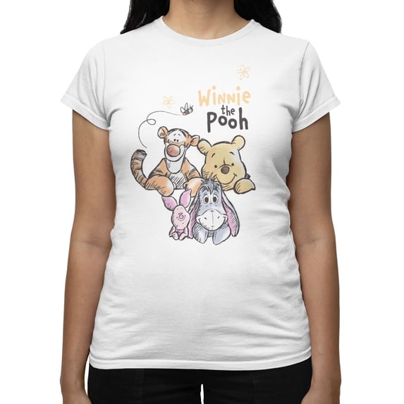 Disney Winnie The Pooh Women's Smiley Friends Look To You T-Shirt (Bright White, S-XXL)