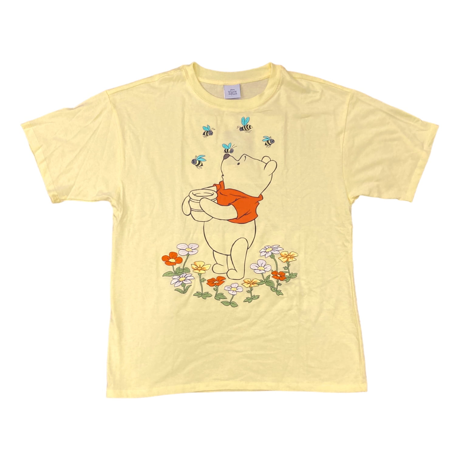 Disney Winnie The Pooh Women's Soft Short Sleeve Graphic Print T-Shirt (Light Yellow/Bees and Honey, XL)