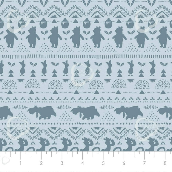 Disney Winnie The Pooh Wonder and Whimsy Silhouette Stripe in Light Blue Fabric by The Yard