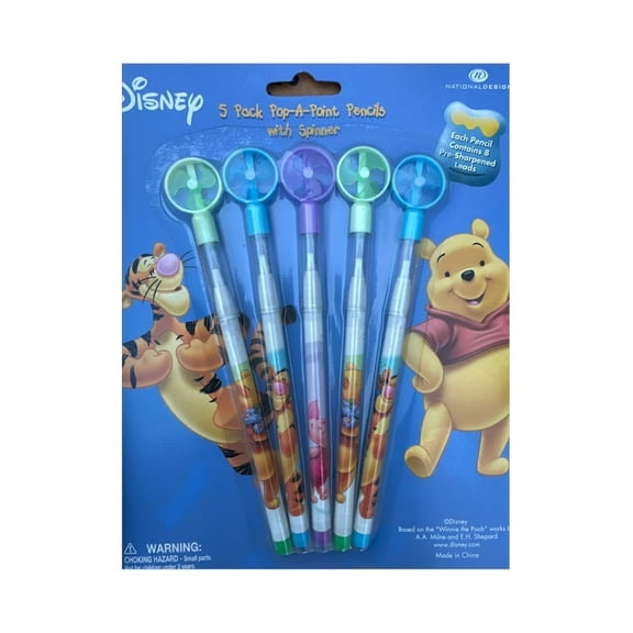 Disney Winnie The Pooh and Friends 5pk Pop-a-point pencils with spinner topper