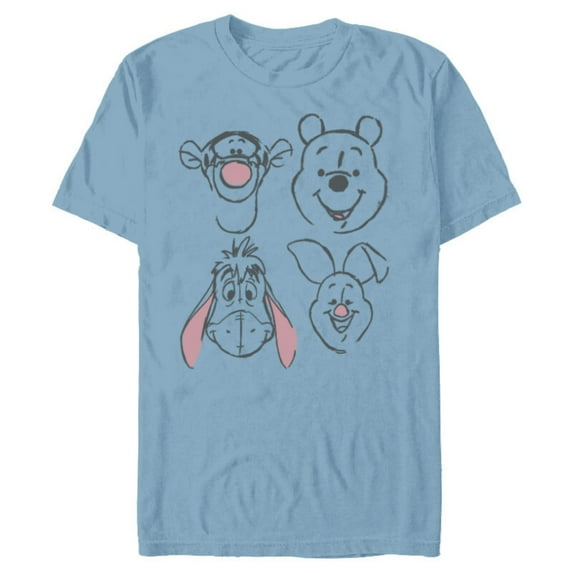 Disney Winnie The Pooh and Friends Sketch - Short Sleeve Blended T-Shirt for Adults - Customized-Ocean Blue