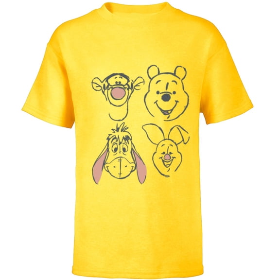 Disney Winnie The Pooh and Friends Sketch - Short Sleeve T-Shirt for Kids - Customized-Yellow