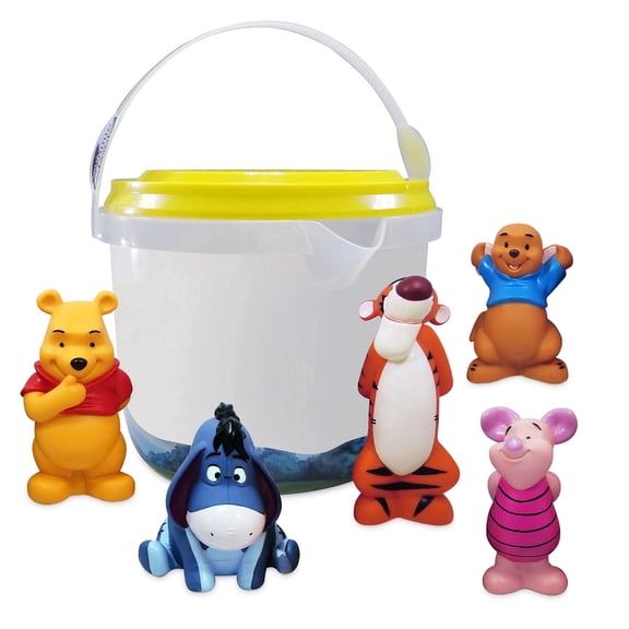 Disney Store Official Winnie the Pooh Bath Toys Set - Includes 5 Detailed Toys with a Straining Storage Bucket - Bath Time Fun and Water Play Set for Kids