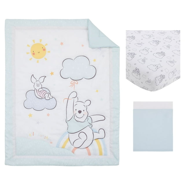 Disney Winnie the Pooh 3Piece Crib Bedding Set, Light Blue, Hello