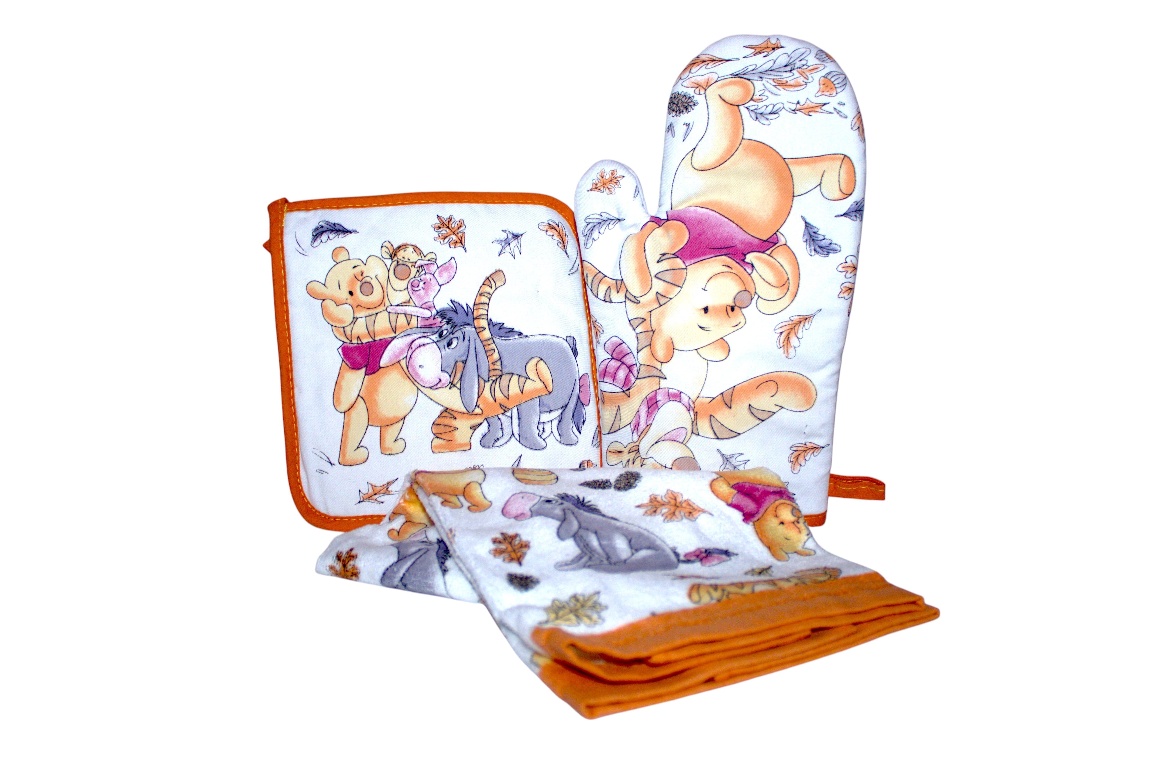 Disney Winnie the Pooh 3-Piece Kitchen Set – Dish Towel, Pot Holder & Oven Mitt with Characters