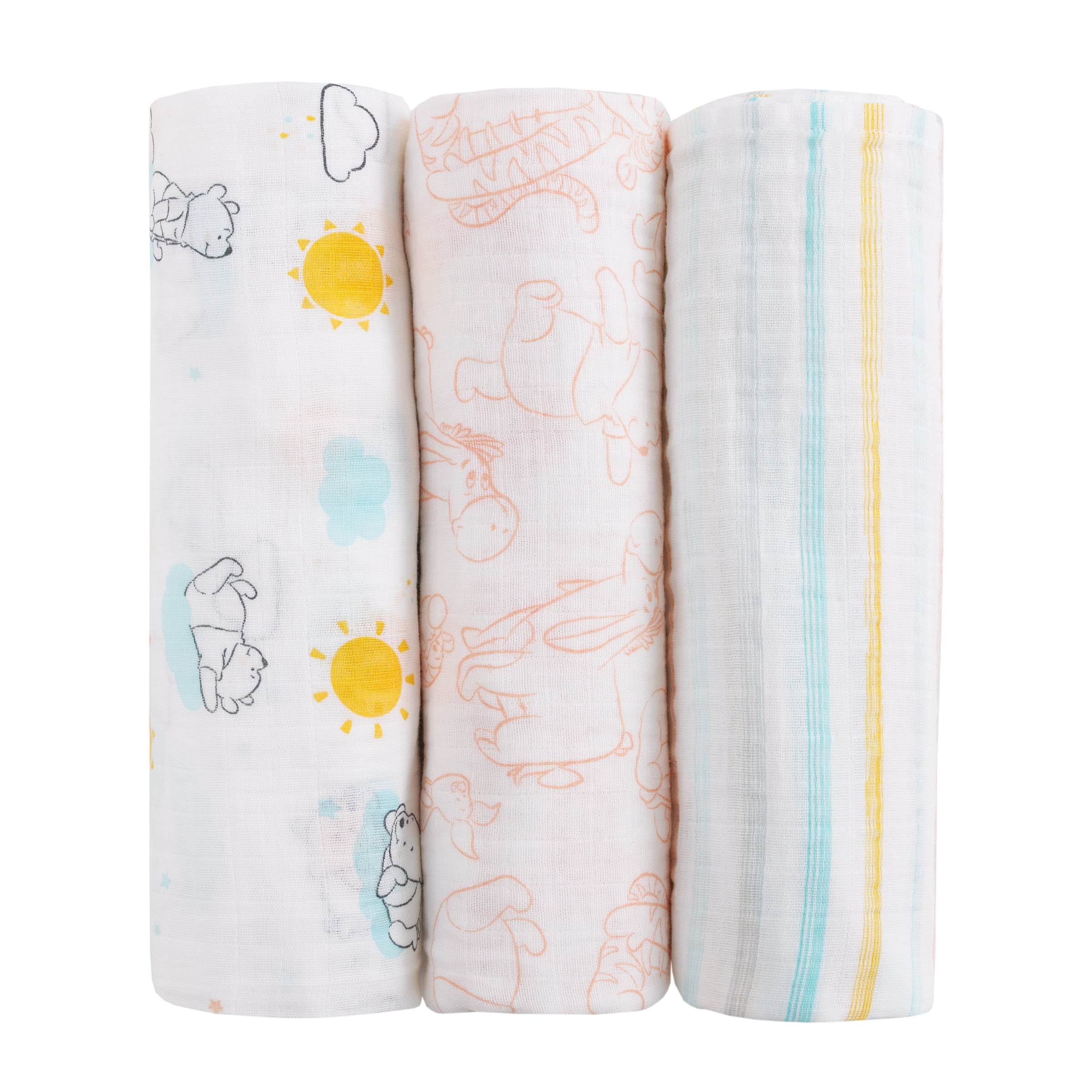 Disney Winnie the Pooh 3 Piece Muslin Swaddle Baby Blankets