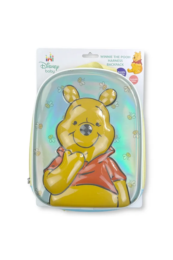 Winnie the Pooh 3D Mold Mini Harness Backpack for Toddlers Yellow, 11" x 8.5" x 2", 100% Polyester