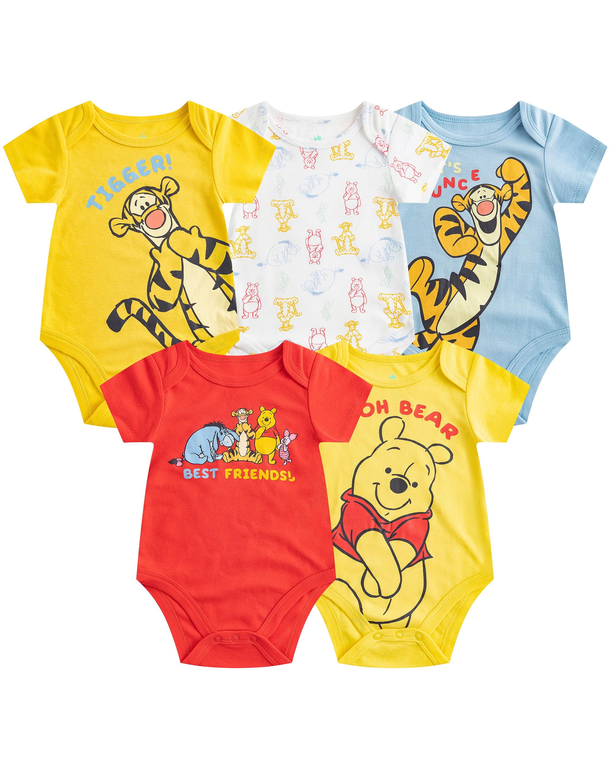 Disney Winnie the Pooh Baby Bodysuits (Boys), 5 Pack, Sizes NB-18M