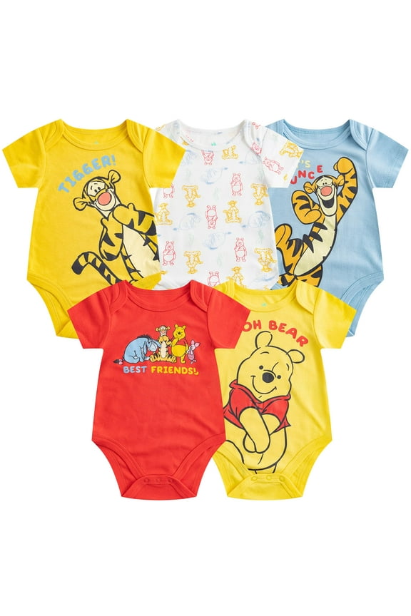 Winnie the Pooh Baby Bodysuits (Boys), 5 Pack, Sizes NB-18M