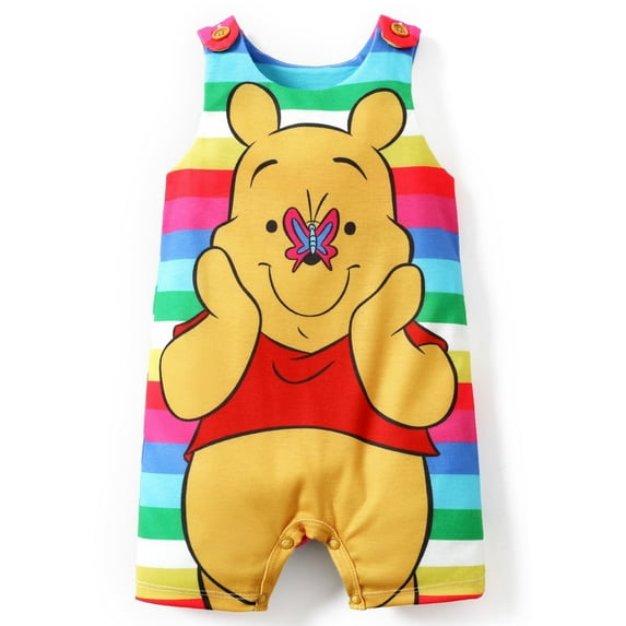 Disney Winnie the Pooh Baby Bodysuits Graphic Rainbow Stripe Button Romper Newborn to Infant