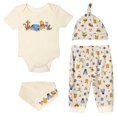 thumbnail image 1 of Disney Winnie the Pooh Baby Boy or Girl 4-Piece Bodysuit Pants Bib and Hat Set Tusk, 1 of 9