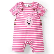 Disney Winnie the Pooh Baby Boys Girls 2 Pcs Graphic Tee with Striped Overall Sets Newborn to Infant