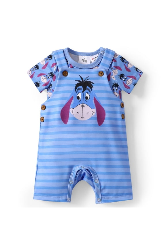 Winnie the Pooh Baby Boys Girls 2 Pcs Graphic Tee with Striped Overall Sets Newborn to Infant